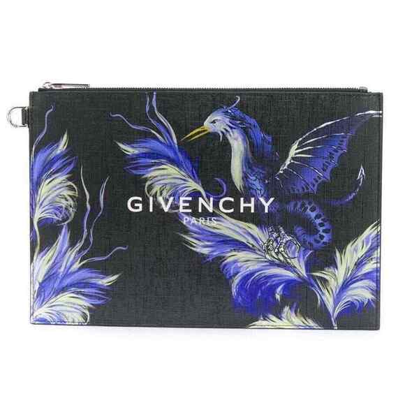 Givenchy Paris Black White Logo Purple Printed Phoenix Bird Zip Pouch Clutch Bag - Picture 1 of 12